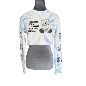 Edikted Crop Top Bear Print Tie-Dye Long Sleeve Size M